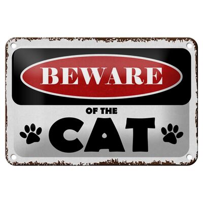 Blechschild Spruch 18x12cm beware of the CAT Vorsicht Katze Dekoration