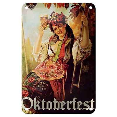 Cartel de chapa Pin Up 12x18cm Mujer Oktoberfest con decoración de cerveza