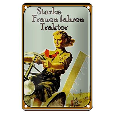Targa in metallo con scritta "Donne forti alla guida di un trattore", 12 x 18 cm, decorazione