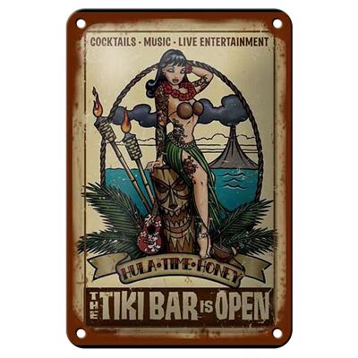 Tin sign Pin Up 12x18cm TIKI Bar is Open Cocktail Music Decoration