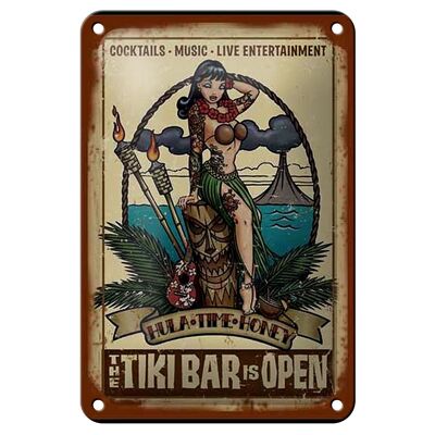 Blechschild Pin Up 12x18cm TIKI Bar is Open Cocktail Music Dekoration