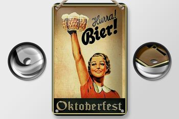 Panneau en étain disant 12x18cm Oktoberfest Hourray femme avec décoration de bière 2