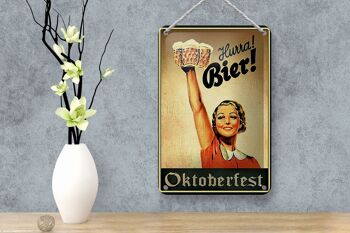 Panneau en étain disant 12x18cm Oktoberfest Hourray femme avec décoration de bière 4
