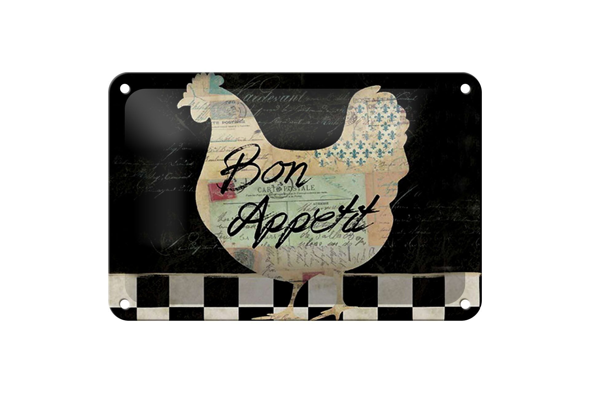 Tin sign saying 18x12cm chicken chickens bon appetit eggs decoration