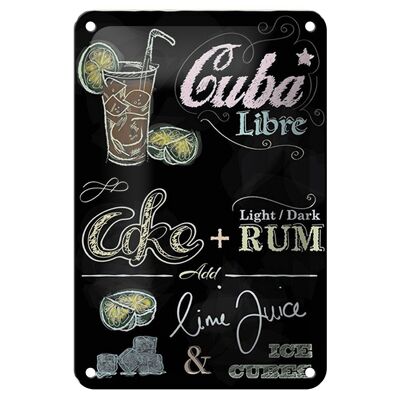 Targa in metallo ricetta 12x18 cm Cuba Libre Cocktail Rum scuro decorazione Ghiaccio