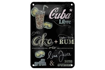 Plaque en tôle recette 12x18cm Cuba Libre Cocktail Rhum Brun Décoration Glace 1