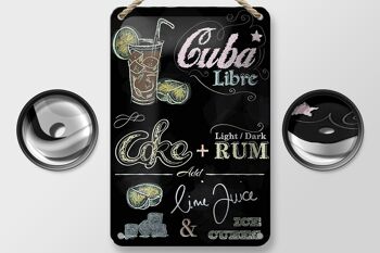 Plaque en tôle recette 12x18cm Cuba Libre Cocktail Rhum Brun Décoration Glace 2