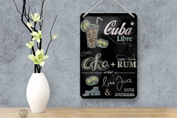 Plaque en tôle recette 12x18cm Cuba Libre Cocktail Rhum Brun Décoration Glace 4