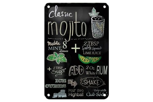 Blechschild Rezept 12x18cm classic mojito white Rum Soda Dekoration