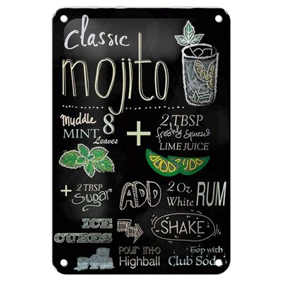 Targa in metallo ricetta 12x18 cm decorazione classica mojito soda al rum bianco