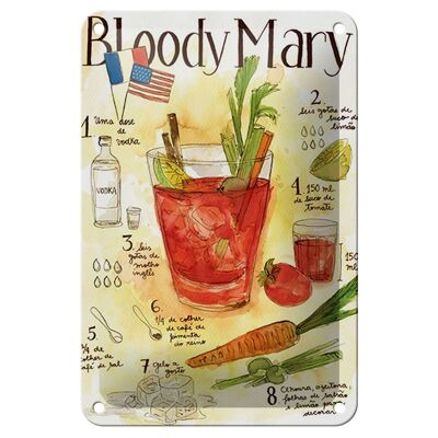 Plaque en tôle recette 12x18cm Bloody Mary Vodka Limao décoration tomate