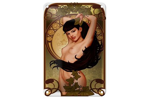 Blechschild Pin up 12x18cm sexy Frau Girl Efeu Piercing Dekoration