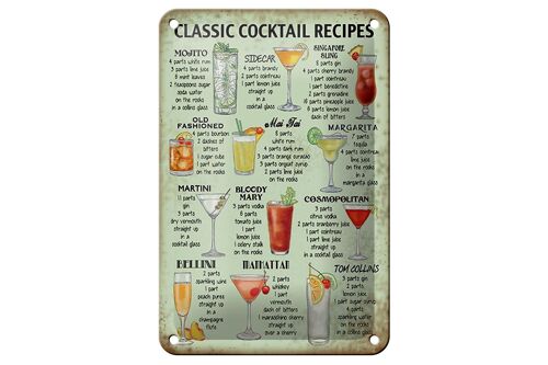 Blechschild Rezept 12x18cm classic Cocktails Recipes Mojito Dekoration