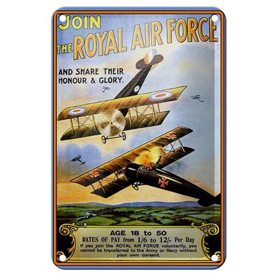 Cartel de chapa que dice 12x18cm avión Royal air force Decoración 18 años