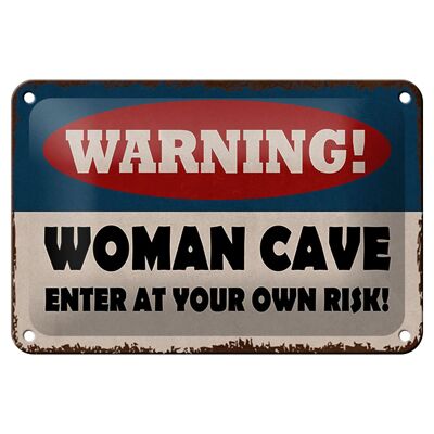 Cartel de chapa que dice 18x12 cm, advertencia para que las mujeres caven su propio riesgo, decoración