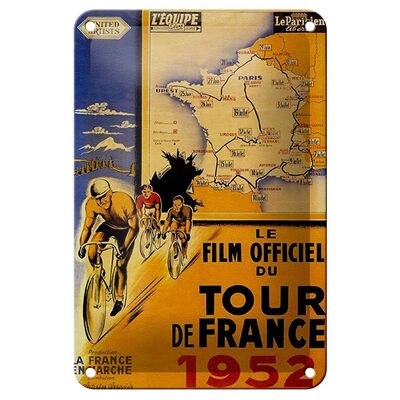 Cartel de chapa que dice 12x18cm le film bike Tour France 1952 decoración