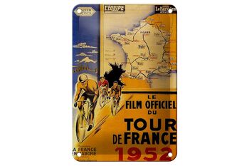 Plaque en tôle disant 12x18cm le film vélo Tour France 1952 décoration 1
