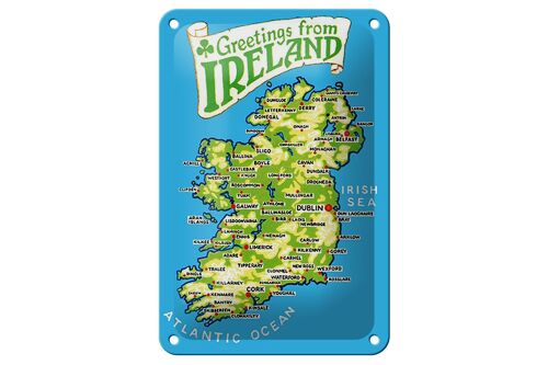 Blechschild Urlaub 12x18cm Greetings from Ireland Landkarte Dekoration