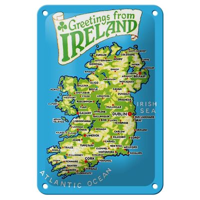 Blechschild Urlaub 12x18cm Greetings from Ireland Landkarte Dekoration