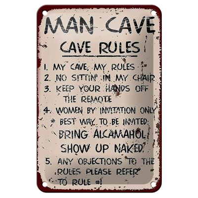 Cartel de chapa que dice 12x18cm Hombre cueva mi cueva mis reglas decoración