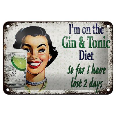 Targa in metallo con scritta "I'm on the Gin & Tonic Diet" 18x12 cm. Decorazione