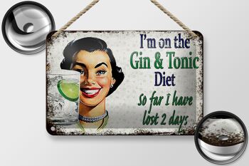 Plaque en étain disant 18x12cm, décoration I'm on the Gin & Tonic Diet 2