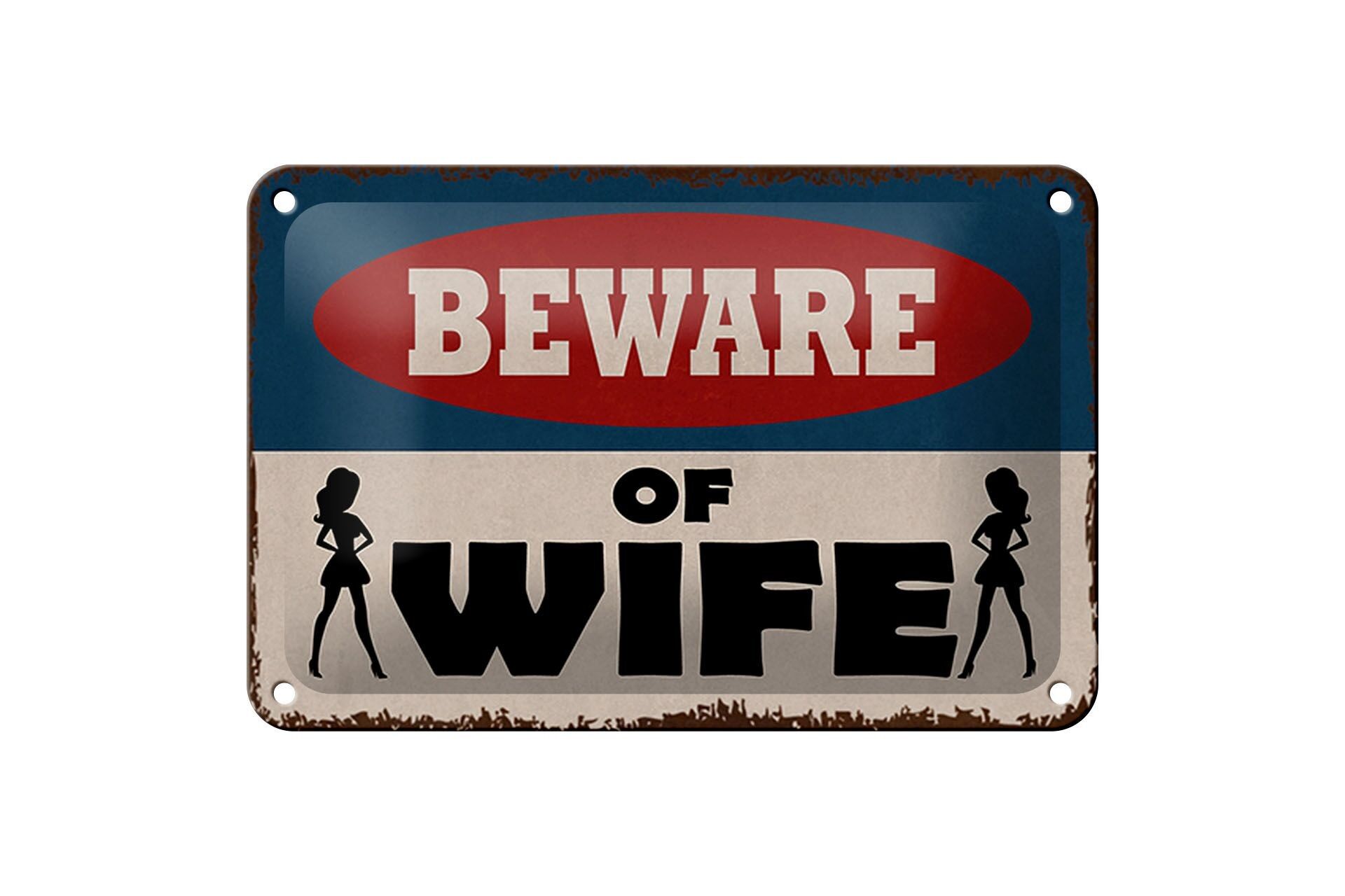 Targa in metallo con scritta "Attenti alla decorazione regalo per la moglie", 18 x 12 cm