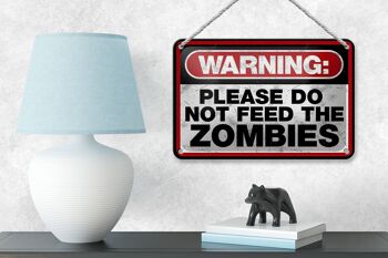 Panneau en étain disant 18x12cm, avertissement, veuillez ne pas faire de décoration de zombies 4