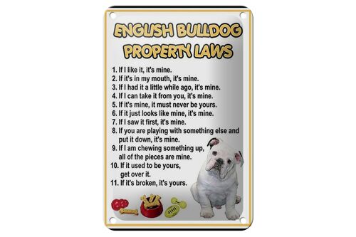 Blechschild Spruch 12x18cm english bulldog property laws Dekoration