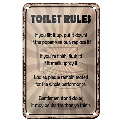 Panneau en étain indiquant les règles des toilettes si vous le soulevez, 12x18cm, décoration