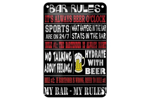 Blechschild Spruch 12x18cm Bar rules Bier my bar my rules Dekoration