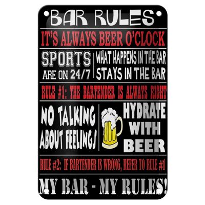 Cartel de chapa que dice 12x18cm Reglas de bar cerveza mi bar mis reglas decoración