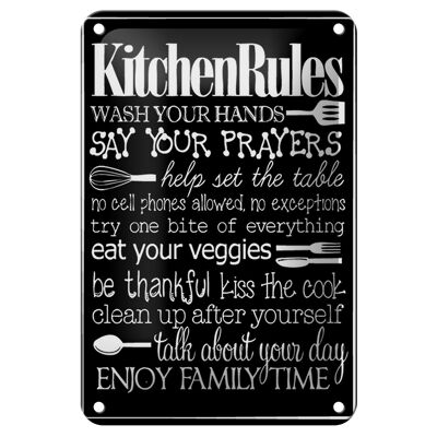 Blechschild Spruch 12x18cm Kitchen Rules wash your hands Dekoration