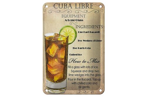 Blechschild Alkohol 12x18cm Cuba Libre Equipment ingredient Dekoration