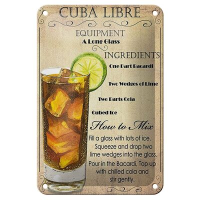 Targa in metallo alcol 12x18 cm Cuba Libre Decorazione ingrediente dell'attrezzatura