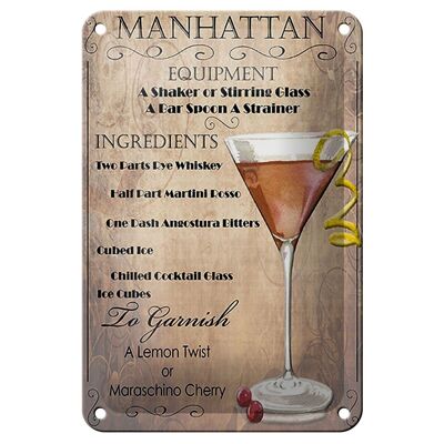 Blechschild Alkohol 12x18cm Manhattan Equipment ingredients Dekoration