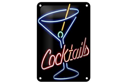 Blechschild Alkohol 12x18cm Cocktails Neon Strohhalm Dekoration