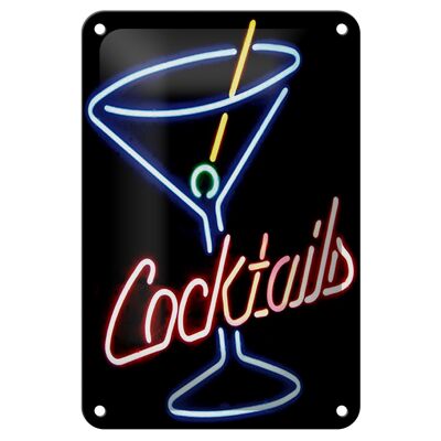 Tin sign alcohol 12x18cm cocktails neon straw decoration