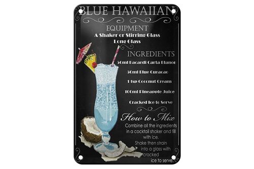 Blechschild Alkohol 12x18cm blue hawaiian ingredients Dekoration