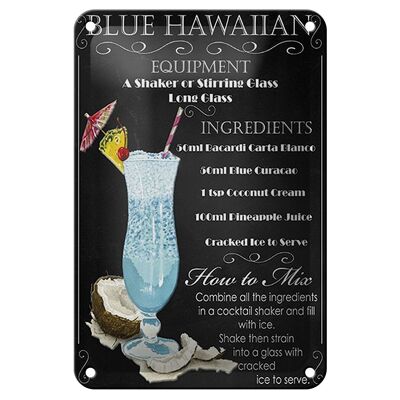 Blechschild Alkohol 12x18cm blue hawaiian ingredients Dekoration