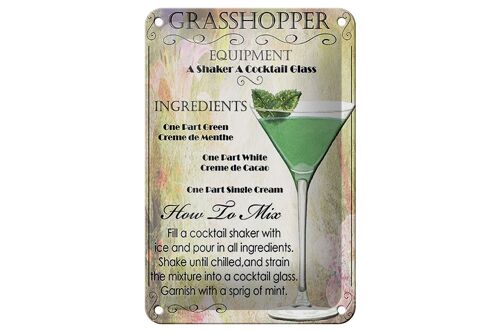 Blechschild Alkohol 12x18cm Grasshopper ingredients Dekoration