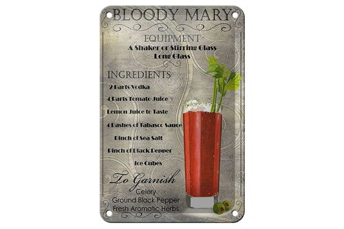 Blechschild Alkohol 12x18cm bloody mary Cocktail ingredient Dekoration
