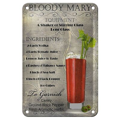 Signe en étain alcool 12x18cm, décoration d'ingrédients de cocktail bloody mary