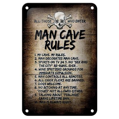 Blechschild Spruch 12x18cm man cave rules Totenkopf Dekoration