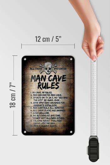 Panneau en étain indiquant les règles de la grotte de l'homme, décoration de crâne, 12x18cm 5