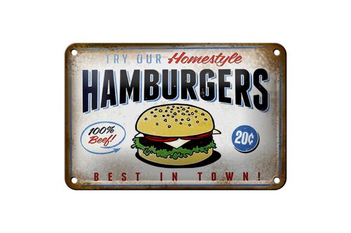 Blechschild Spruch 18x12cm Hamburger best in town 100% Beef Dekoration