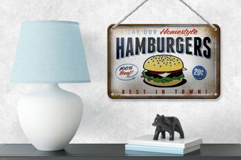 Plaque en tôle avec inscription « Hamburger best in town », décoration 100 % bœuf, 18 x 12 cm. 4