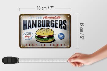 Plaque en tôle avec inscription « Hamburger best in town », décoration 100 % bœuf, 18 x 12 cm. 5
