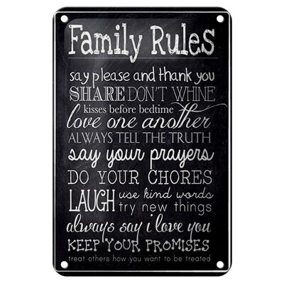 Targa in metallo con scritta "Le regole della famiglia" 12x18 cm, decorazione per favore
