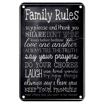 Blechschild Spruch 12x18cm Family Rules say please Dekoration